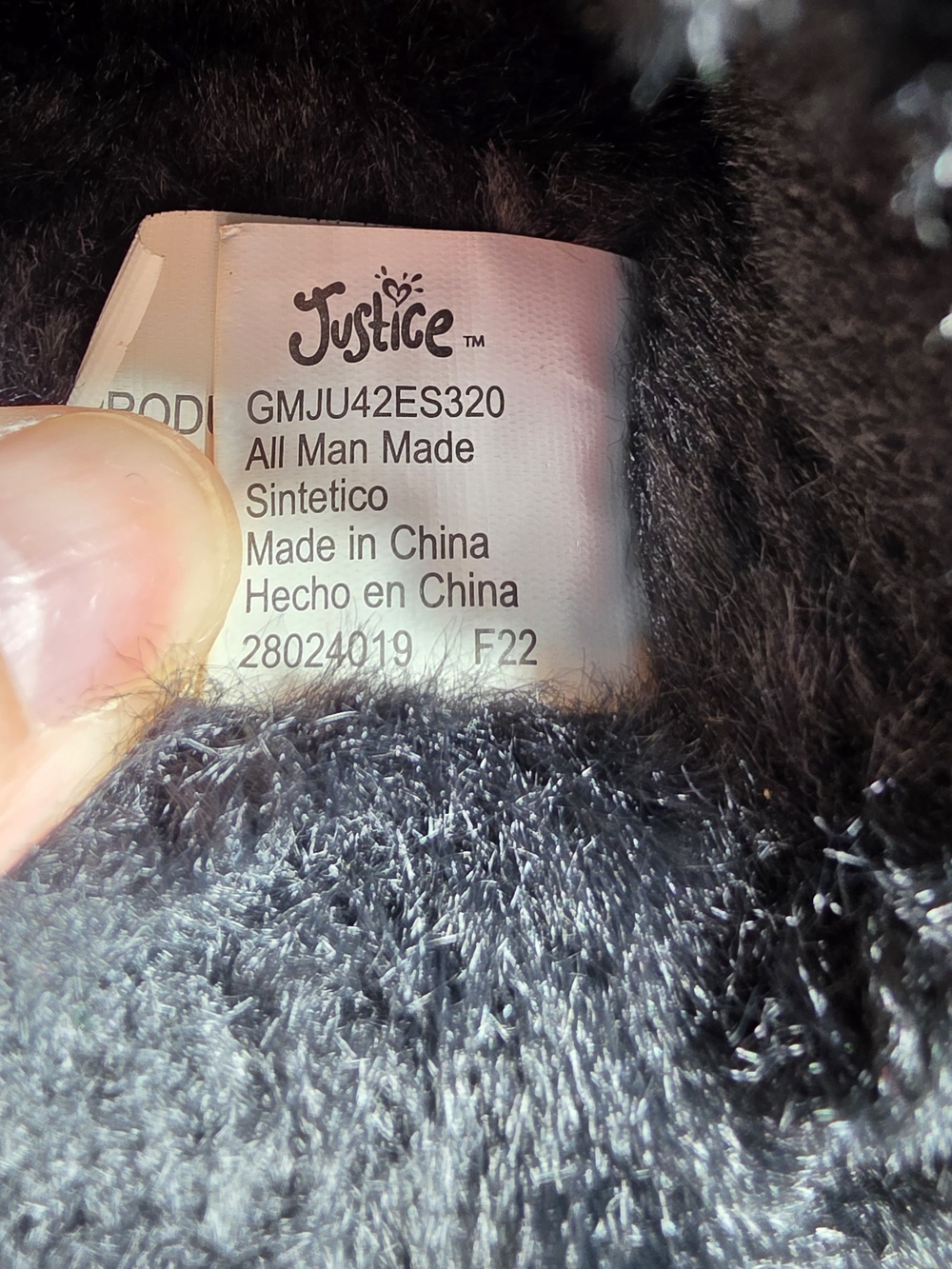 Justice Girls 2-3 Sparkle Faux-Fur Slippers - Black/silver with Pink Logo - Picture 4 of 8